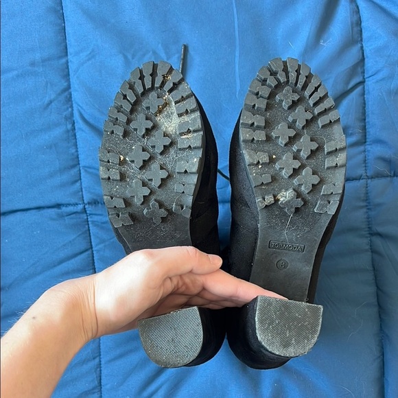 Black Chunky Heel Lace Up Boots - Picture 8 of 10